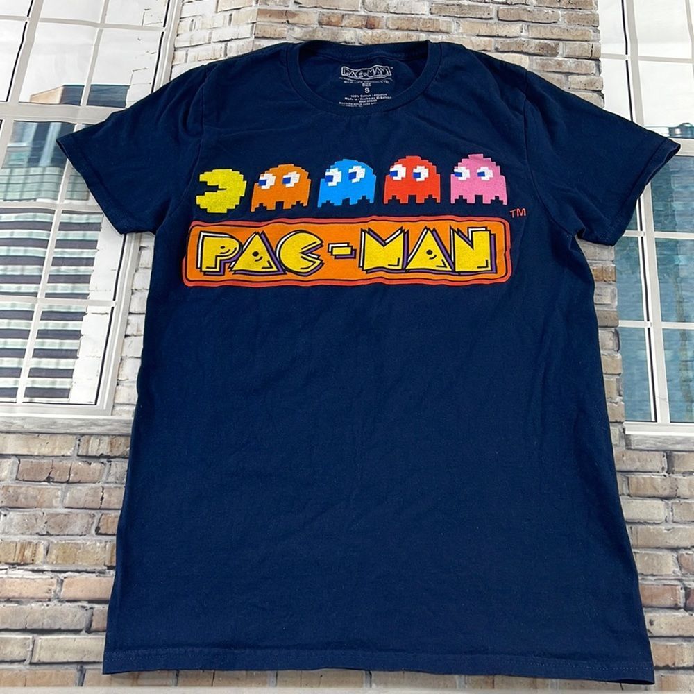 Boy's Pac-man Blue Multicolored Cotton Graphic Shirt Sleeve T-Shirt (S) P03